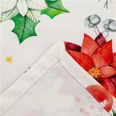 Скатерть новогодняя "Этель" Christmas red flowers 149х110 см с ГМВО, 100% хл, саржа 190 гр/м2