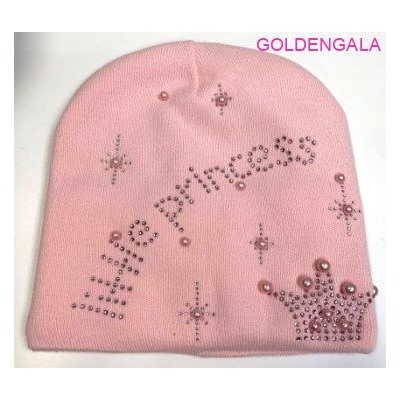 Молодежная шапка с рисунком из страз и жемчуга Арт1