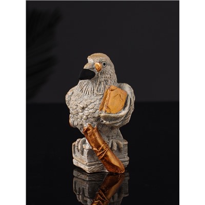 Фигурка гипс «Ворон с книгами», 8 см, серый с бронзой