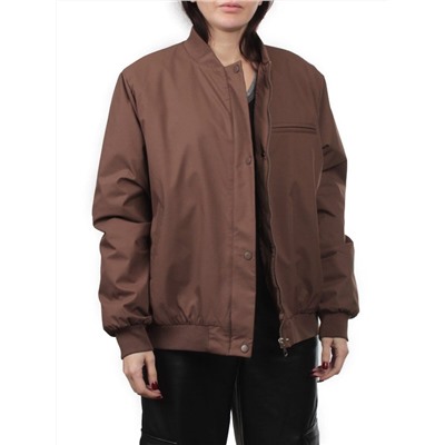 H24-608 BROWN Куртка бомбер демисезонная женская (100 гр. синтепон)