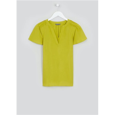 Green Short Sleeve Pleat Shoulder Blouse
