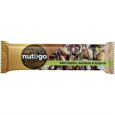 Батончик Nut&Go Фисташка, малина и кешью 28 г (упаковка 24 шт)/КДВ