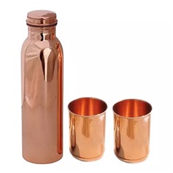 Медный набор: бутылка (1000 мл) и 2 стакана (300 мл), Copper Bottle & 2 Glasses Set, произв. Radhika