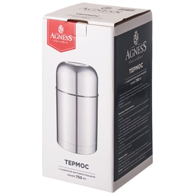 ТЕРМОС AGNESS С ШИРОКИМ ГОРЛОМ 750 МЛ.КОЛБА НЕРЖ.СТАЛЬ (КОР=24ШТ.)