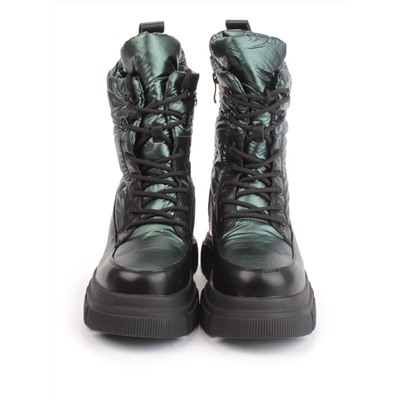 02-FAR137-3Z GREEN/BLACK Дутики женские (искусственная кожа, плащевая ткань, шерсть)