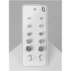 Серьги пусеты 6 пар «Романтика» круги, белые в серебре