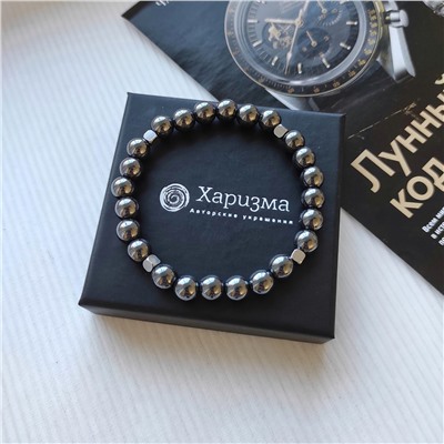Браслет из гематита, камни 8мм в диаметре