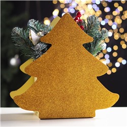 Ящик подарочный деревянный блестящий "Елочка" золото 26х13,1х25,4 см