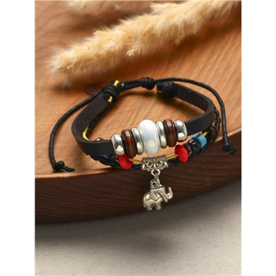 Браслет кожа «Хиппи» индийский слон, цветной, d=6 см