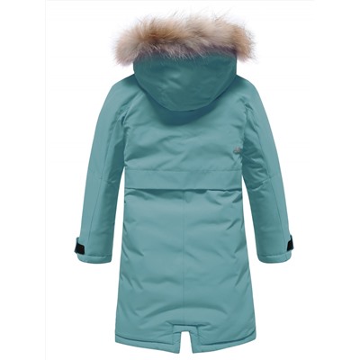 Куртка парка зимняя детская подростковая для девочки с капюшоном и мехом зеленого цвета 9444Z