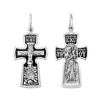 Крест (Образ Одигитрия) из серебра литье частичное чернение