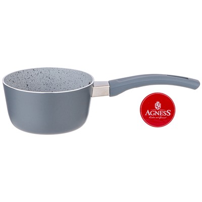 КОВШИК AGNESS "BLACK MARBLE" С АНТИП. ПОКР. РУЧКА SOFT TOUCH 600 МЛ БЕЗ УПАКОВКИ (КОР=30ШТ.) 12*6