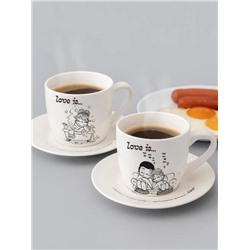 Набор чайных пар (4 предмета) в подарочной упаковке "Love is...", фарфор (360 мл, 15,3 см)