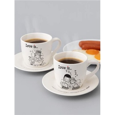 Набор чайных пар (4 предмета) в подарочной упаковке "Love is...", фарфор (360 мл, 15,3 см)