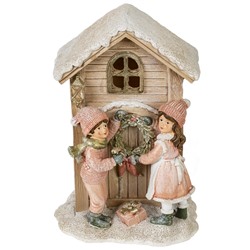 GAEM Фигурка декоративная с подсветкой "Дети и домик", L13 W10 H19 см