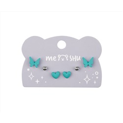 Серьги MESHU, бижутерия, голубые, 3 пары, европодвес