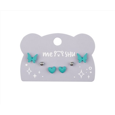 Серьги MESHU, бижутерия, голубые, 3 пары, европодвес
