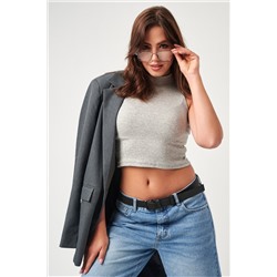 Женский топ 52714  укороченный с горлом / серый