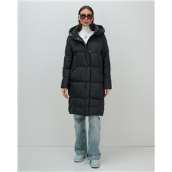 Пальто зимнее утепленное с капюшоном женское черного цвета 7618Ch
