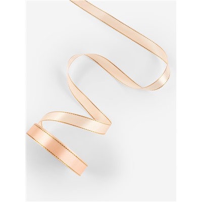 Лента атласная, с золотым люрексом, 15 мм, 23±1 м, нежно-персиковая №007