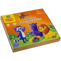 Пластилин 12 цветов "Мульти-пульти", «Приключения Енота», стек, картонная упаковка, 240 г