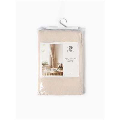 Шторы для кухни Этель ECO, цвет молочный, 130 +/-6×180 см - 2 шт., подхваты - 2 шт., 70% хлопок, 30% лён