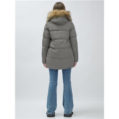 Куртка женская зимняя с мехом енот премиум класса серого цвета 3215Sr