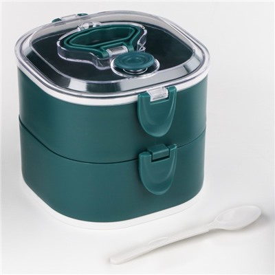 Ланч-бокс с отделениями, контейнер для еды «Антрима», 1.85 л, с ложкой, 2 уровня, 17×15 см, пластик, зелёный