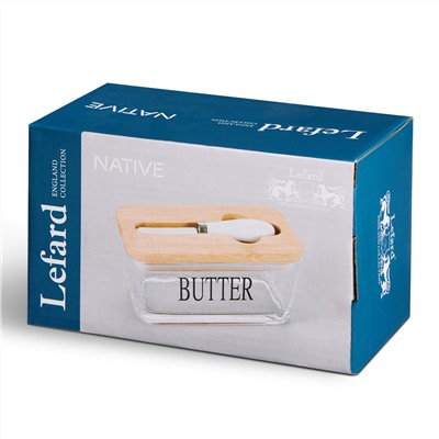 МАСЛЕНКА LEFARD "NATIVE" С ДЕР. КРЫШКОЙ, НОЖОМ ДЛЯ МАСЛА 16*9*8,5 СМ (КОР=18ШТ.)