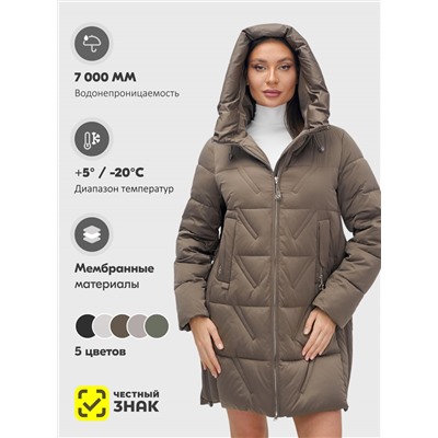 Куртка зимняя женская классическая с капюшоном коричневого цвета 7671K