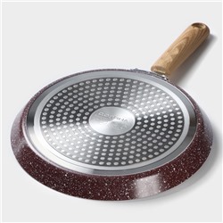 Сковорода блинная Доляна Grit, d=22 см, ручка soft-touch, антипригарное покрытие, индукция, коричневая