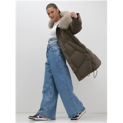 Пальто зимнее утепленное с мехом и капюшоном тренд темно-коричневого цвета 7745TK