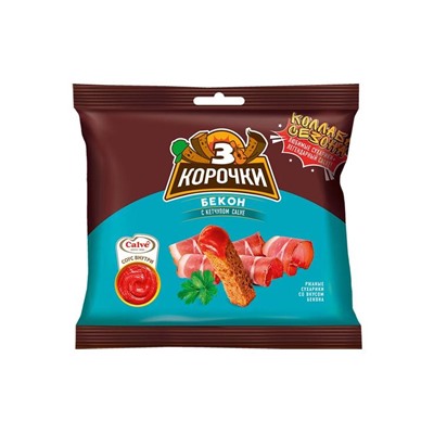 «3 Корочки», сухарики со вкусом бекона и кетчупом «Calve», 85 г