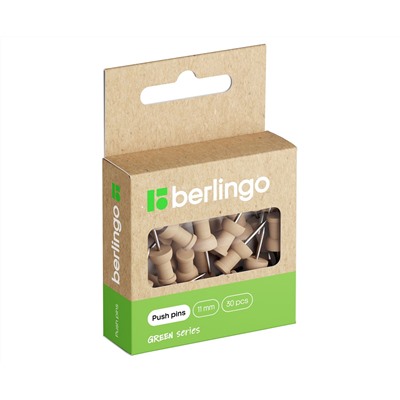 Кнопки силовые Berlingo "Green Series", 30шт., деревянные, крафт упак., европодвес