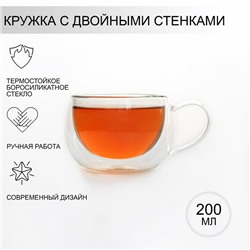 Кружка с двойными стенками Magistro «Лиди. Дуо», 200 мл, 12×9.5×6.5 см, стекло