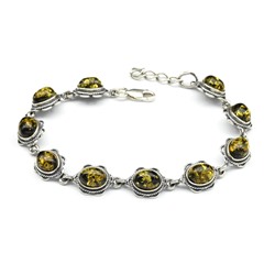 Браслет с янтарем С925 овальчик 10*18мм зеленый, 18см, 10,2г