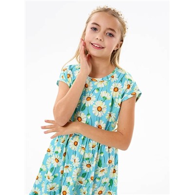 Детское платье "Ласточка" / Крупные ромашки на бирюзе