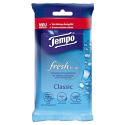 Tempo fresh to Go Classic erfrischende Feuchttucher Классические освежающие салфетки без алкоголя 10 шт.