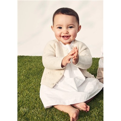 Girls Cream Short Sleeve Smock Dress (Tiny Baby-23mths)