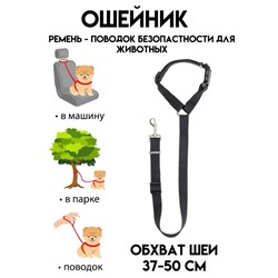Поводок с универсальной ручкой-креплением, ширина 2,5 см, чёрный