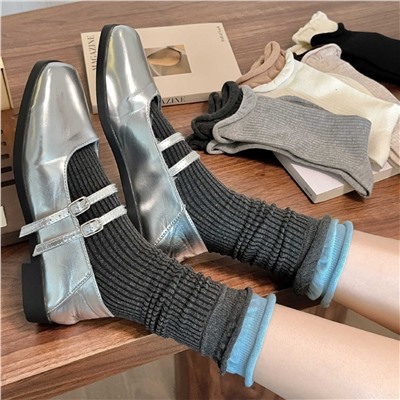 Korean Ins blogger same gray socks color-blocking double-rock-trunk pile socks four-season cotton sweat-absorbing boneless stockings