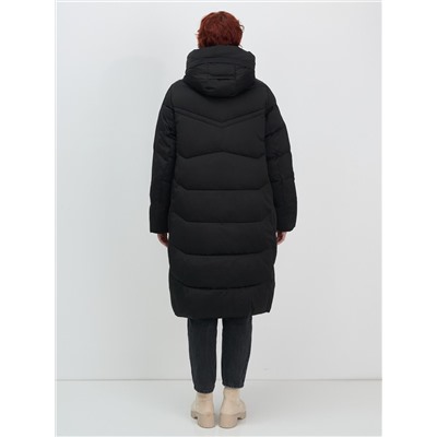 Пальто зимнее утепленное с капюшоном женское черного цвета 7702Ch