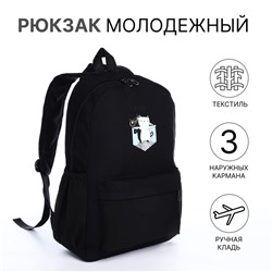 Рюкзак школьный на молнии, с карманами, чёрный
