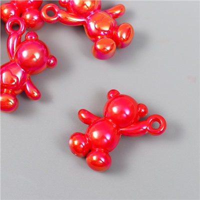 Декор для творчества пластик «Перламутровый мишка с петелькой», красный, 3×1.4×3.1 см