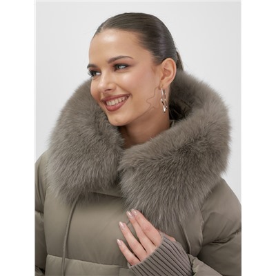 Куртка зимняя женская с мехом и капюшоном тренд коричневого цвета 7658K