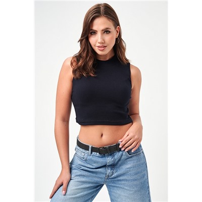 Женский топ 52714  укороченный с горлом / черный