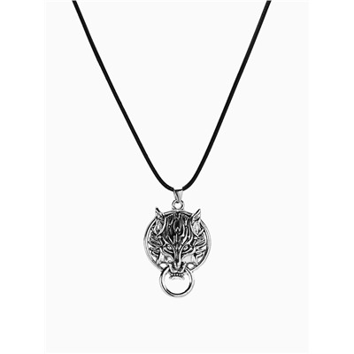 Кулон мужской «Волк» защитник, цвет чернёное серебро на чёрном шнурке, 40 см