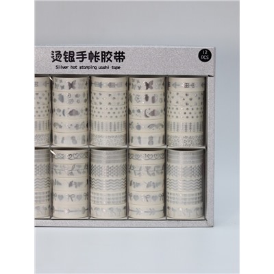 Набор декоративного скотча 5 шт. "Silver pattern", mix, шоу-бокс 12 шт.