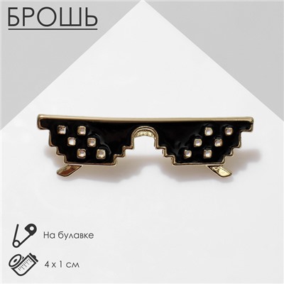 Брошь «Очки» в пикселях, цвет чёрный в золоте