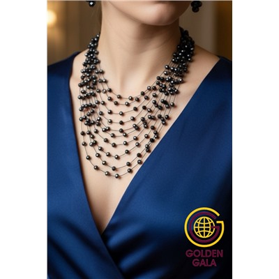 Комплект бижутерии "Хрустальная россыпь" , цвет синий гематитовый